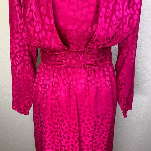 WIM HEMMINK Vintage Pure Silk Hot Pink Button Back Gathered Waist Dress - Picture 6 of 16